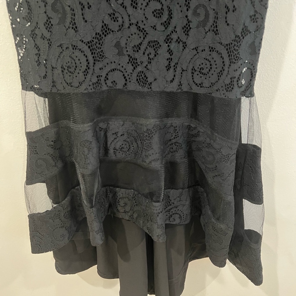 Ralph Lauren Womens Fluted Lace Gown Dress Long Sleeve Striped Hem Evening 2 - Picture 6 of 15